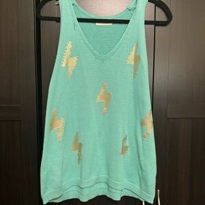 Stylish Teal Tank Top with Gold Lightning Accents​